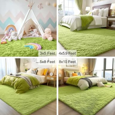 OLANLY 2x3 Machine Washable Small Bedside Rug, Soft Fluffy Shaggy Entryway Throw Rugs for Bedroom, Living Room, Indoor Floor Carpet for Kids Girl Boy, Nursery Rooms, Home Decor Aesthetic, Grass Green - Image 2