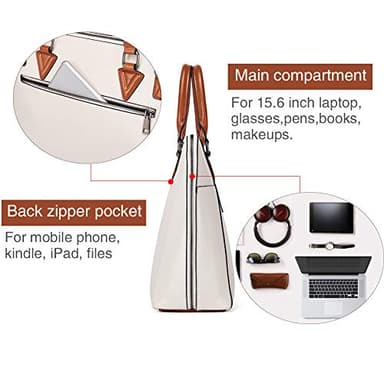 BOSTANTEN Briefcase for Women Leather 15.6 inch Laptop Shoulder Bag Office Work Crossbody Handbag Beige-White - Image 5