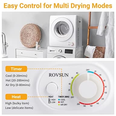 ROVSUN 1.5CuFt Portable Clothes Dryer and 17.6LBS Full-Automatic Washing Machine Set, Compact Laundry Washer and Dryer Combo Set with Stainless Steel Inner Tub, for Apartment, Dorms, Home - Image 4