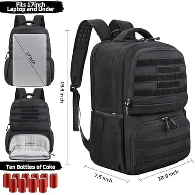 MOZETO Laptop Lunch Backpack for Men, Tactical Inspired Utility Anti-Theft Work Bag with Cooler Compartment Lunchbox (Black, 17 Inch) - Image 6