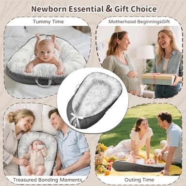 Baby Lounger - Babies Nest for Newborn, Breathable & Soft Organic Cotton Lounger, Portable Baby Lounger for Home & Travel, Ideal Newborn Essentials, Grey Leaves - Image 8