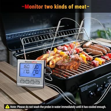 ThermoPro TP17 Dual Probe Digital Cooking Meat Thermometer Large LCD Backlight Food Grill Thermometer with Timer Mode for Smoker Kitchen Oven BBQ, Silver - Image 2