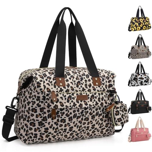 Pritent Diaper Bag Tote - Diaper Baby Bags with Pacifier Case, Shoulder Straps, Stroller Clips, Waterproof Large Mommy Maternity Travel Baby Bag for Mom and Dad, Leopard, Medium - Image 1