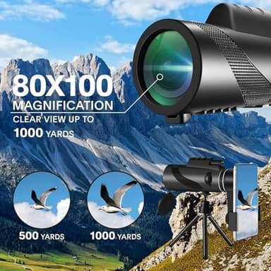 Monocular-Telescope 80x100 High Powered Monoculars High Definition for Adults High Powered with Smartphone Adapter Telescope Hunting Wildlife Bird Watching Travel Camping Hiking-Black - Image 4
