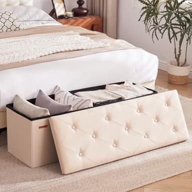 HAUSFRAU 43.5 Inches Ottoman with Storage Bench, Folding Ottoman Bench Foot Rest Stool, Bedroom Bench, Holds up to 660 lb, Linen Beige - Image 6