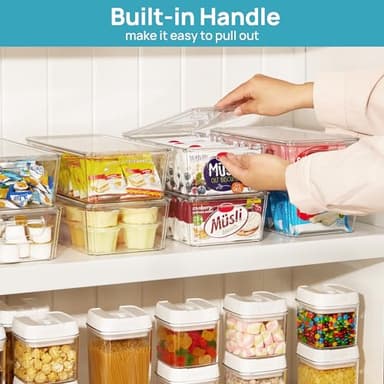 Vtopmart 8pcs Clear Organizers and Storage Bins with Lids, Stackable Plastic Storage Containers with Handles for Fridge, Freezer, Pantry, Cabinet, Kitchen Organization - Image 6
