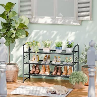 SUFAUY 3-Tier Mesh Shoe Rack, Closet Metal 33" Wide Shoe Shelf Heavy Duty, Black - Image 2