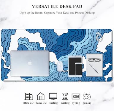 Auhoahsil Large Mouse Pad, XXL Gaming Mousepad, Desk Mat for Desktop, Thick Rubber, Big & Long Size, Stitched Edges, Full Desk Pad for Laptop & Computer, Extended 31.5 x 11.8 in, Janpanese Wave - Image 7