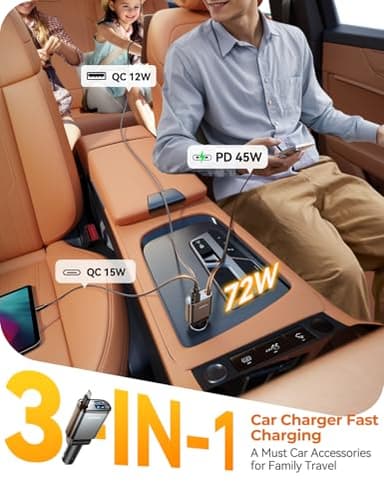 72W Car Charger USB C - PD45W USB C Retractable Cable Fast Charging for iPhone 16 17 Pro [Ultra-Compact, 75% Less Space] Car Phone Charger Adapter for iPhone 17 16 15 Pro, Samsung S25/S24, Pixel, Grey - Image 2