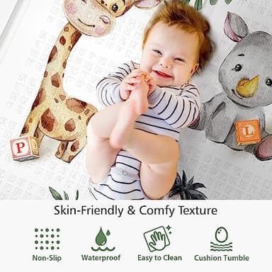 NOONKTY 79x71 Extra Large Baby Play Mat for Floor, Foldable Foam Playmat for Babies 0-12 Months & Kids, Non-Toxic Waterproof Baby Mat for Floor, Thick Playpen Mat for Tummy Time Crawling, Lion - Image 4