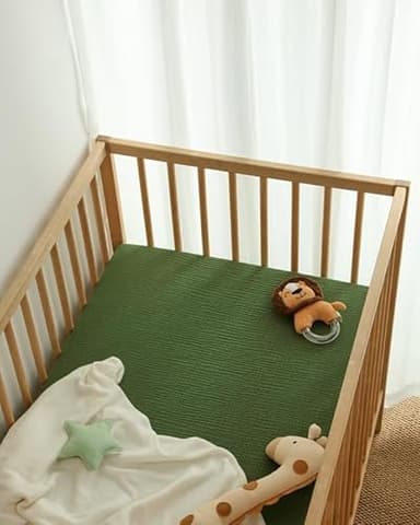 Blissful Diary Muslin Crib Sheets for Girl Boy, Boho Neutral Soft Cotton Baby Sheet for 52''x28'' Standard Crib Mattress, 2 Pack(Monstera&Dark Green) - Image 4