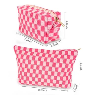 GUTGNK 2-Pack Makeup Bag For Women - Large Checkered Knitted Cosmetic Bags&Small Makeup Pouch Aesthetic Design Travel Toiletry Bag Skincare Bag Car Storage Bag With Zipper(Pink) - Image 3