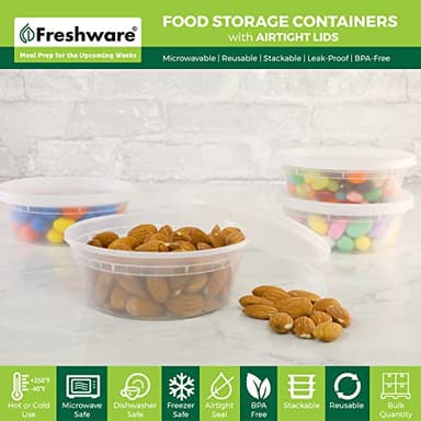 Freshware Food Storage Containers [50 Set] 8 oz Plastic Deli Containers with Lids, Slime, Soup, Meal Prep Containers, BPA Free, Stackable, Leakproof, Microwave, Dishwasher and Freezer Safe - Image 2