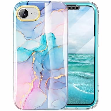 Turquiase Cute Marble Case for iPhone 16e 6.1 inch Built with Screen Protector, Lightweight and Stylish Full Body Shockproof Protective Rugged TPU Case for Women/Girls - Image 2