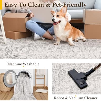 PureCozy Gray Area Rug 8x10 Machine Washable Large Vintage Living Room Distressed Non Slip Carpet Traditional Indoor Bedroom Grey Retro Floral Accent Throw Rug for Office Kitchen Dining Room - Image 4