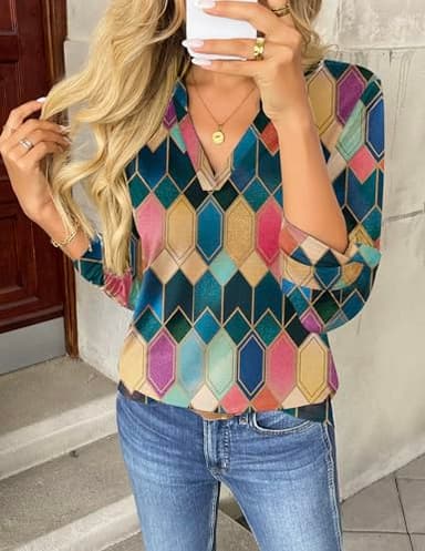 Zeagoo Women Pullover Oversized Sweatshirts Long Sleeve Shirts Loose Fit Plaid Printed Tops - Image 2