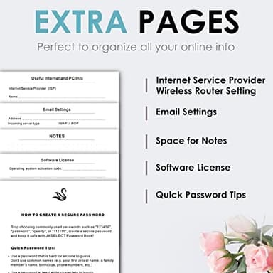 Elegant Password Book with Alphabetical Tabs - Hardcover Password Book for Internet Website Address Login - 5.2" x 7.6" Password Keeper and Organizer w/Notes Section & Back Pocket (Turquoise) - Image 6