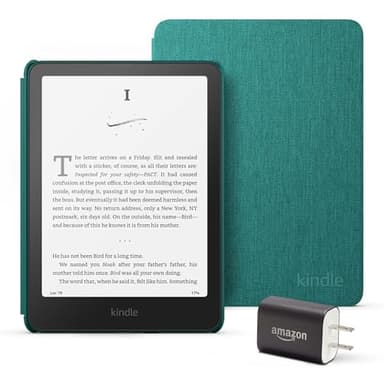 Kindle Paperwhite Essentials Bundle including All-new Kindle Paperwhite (16GB) - Jade, Fabric Cover - Jade, and Power Adapter - Image 1