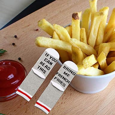 PXTIDY 2 Pairs French Fry Lover Gift Fries Heartbeat Gift If You Can Read This Bring Me French Fries Novelty Socks Fast Food French Fry Gifts(Bring Me French Fries) - Image 4