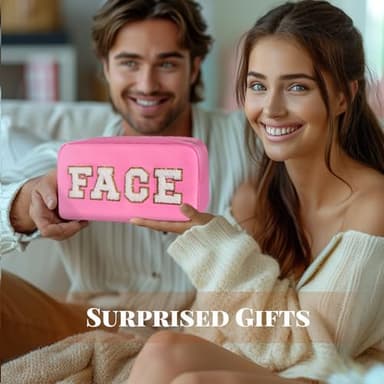 CasaCulina 4Pcs Preppy Makeup Bags Set, Cute Varsity Makeup Pouchs, Travel Cosmetic Bags Sewn with Skin/Hair/Face/Stuff Chenille Letter, Portable Nylon Zipper Toiletry Pouch Gifts for Girls Women - Image 7