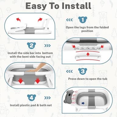 AVIDOR Baby Bathtub,Collapsible Bathtub for Newborn to Toddler,Durable Essential Infant Bath Tub,Portable Travel Baby Tub with Soft Cushion,No-Slip Hanging and Detachable(Grey) - Image 5