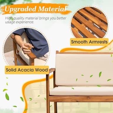 Greesum Outdoor Patio Furniture, 4 Piece Bistro Sofa Set with Coffee Table and Loveseat, Acacia Wood Conversation Sets with Cushions, for Garden, Backyard, Poolside, White - Image 6