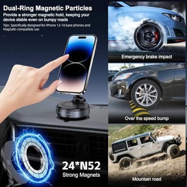 Jikasho Vacuum Magnetic Suction Phone Holder, Foldable and Retractable Hands-Free Suction Cup Phone Mount for Car/Gym/Mirror/Smooth Surface, Compatible with iPhone Android and All Smartphones (Black) - Image 4