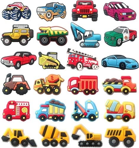Mowzury Car & Truck Shoe Charms for Boys, 24 PCS Vehicle Shoe Decoration Pins for Clog, Cute Shoe Accessories for Kids Party Favor Gifts - Image 1