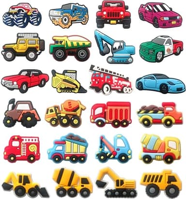 Mowzury Car & Truck Shoe Charms for Boys, 24 PCS Vehicle Shoe Decoration Pins for Clog, Cute Shoe Accessories for Kids Party Favor Gifts - Image 1
