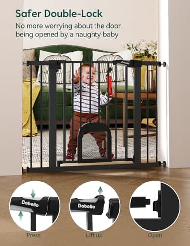 Babelio Upgraded Baby Gate with Cat Door, 29-43" Auto Close Durable Dog Gate for Stairs, Doorways and House, Easy Walk Thru Safety Gate with Pet Door Includes 4 Wall Cups, Black - Image 5