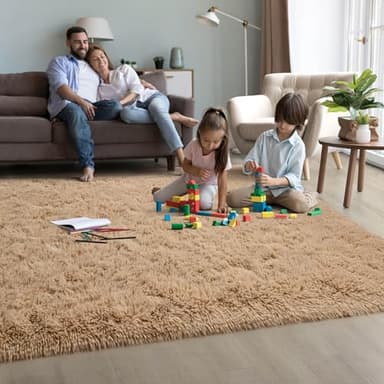 ULTSOFE 5x8 Fluffy Soft Beige Rug for Living Room Bedroom, Large Area Rugs Super Soft Shaggy Carpet for Classroom Kids Babys Playroom Toddler Nursery Dorm Home, Modern Indoor Non Slip Rug - Image 2