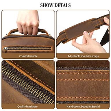 Ringsun Genuine Leather Messenger Bag, Handmade Shoulder Bag with Adjustable Straps for Men, Small Crossbody Bag For Work Business Travel, Brown - Image 6