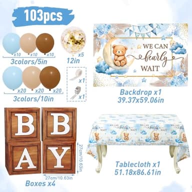 DataMoon We Can Bearly Wait Baby Shower Decorations - Baby Boxes with Letters,Boho Balloons,We Can Bearly Wait Backdrop,Tablecloth for Teddy Bear Baby Shower,Birthday Supplies,Gender Reveal - Image 3