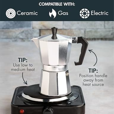 Primula Classic Stovetop Espresso and Coffee Maker, Moka Pot for Italian and Cuban Café Brewing, Greca Coffee Maker, Cafeteras, 6 Espresso Cups, Silver - Image 5