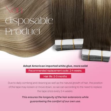 Moresoo Hair Extensions Tape in Human Hair Extensions Brown Balayage Tape in Extensions Real Hair Ombre Brown to Light Brown Mix with Blonde Glue in Extensions 14 Inch #3/8/22 20pcs 50g - Image 3