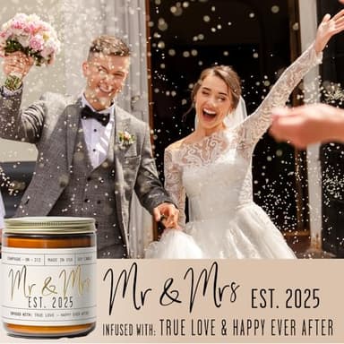 Wedding Gifts for Couples 2025, Bridal Shower Gifts from Bride - 'Mr & Mrs Est. 2025 Candle, w/Champagne on Ice I Wedding Shower for Newlyweds I 50Hr Burn, USA Made - Image 5