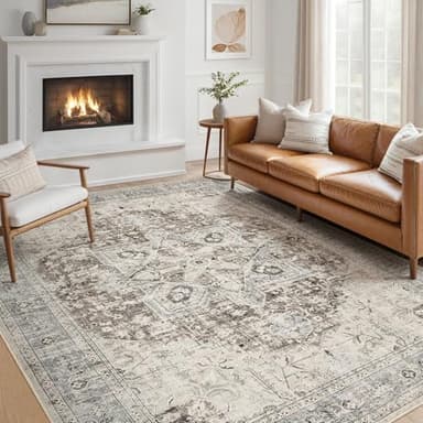 Tortania Area Rug Living Room Rugs - 8x10 Washable Boho Rug Vintage Oriental Distressed Farmhouse Large Thin Indoor Carpet for Living Room Bedroom Under Dining Table Home Office - Brown Blue - Image 8