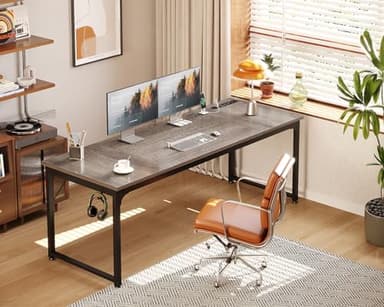 Coleshome 71 x 24 Inch Computer Desk with USB Ports, Large Office Desk, Long Study Student Writing Desk, Grey Oak - Image 2