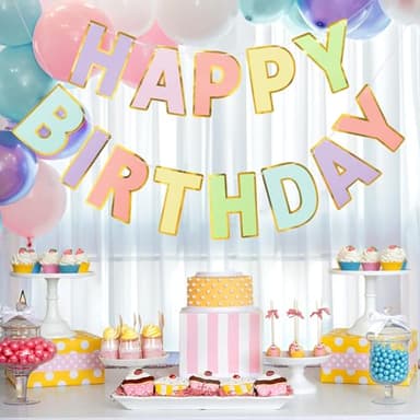 LITAUS Happy Birthday Banner & Sign - 9ft Pre-Strung No Assembly | Pastel Birthday Decorations for Women, Girls, Boys, Adults, Pets | Party Backdrop, Wall Decor for All Celebrations - Image 8