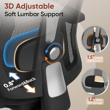 Ergonomic Office Chair with Foot Rest, Home Mesh Desk Chair with Adjustable Lumbar Support, 3D Armrest, 3D Headrest, 90°-135° Lockable Reclining Function, Comfy High Back Swivel Computer Gaming Chairs - Image 6