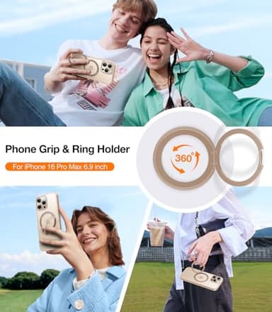 TORRAS 360 Rotatable Magnetic Ring for iPhone 16 Pro Max Case with Stand, Fit for MagSafe, 16FT Mil-Grade Shockproof Translucent for iPhone 16 Pro Max Phone Case 6.9", Rose Gold Pink - Image 4