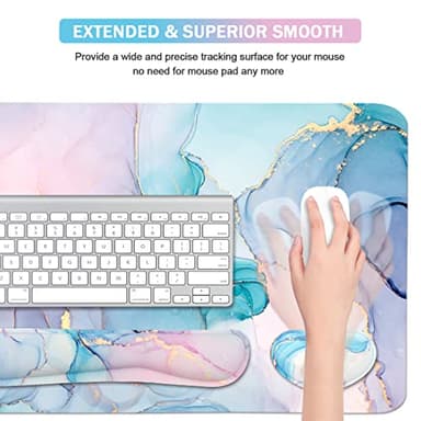 Ergonomic Large Mouse Pad and Keyboard Wrist Rest, Desk Pad for Keyboard and Mouse, 4-in-1 Large Gaming Mouse Pad with Wrist Support - Blue Marble - Image 4