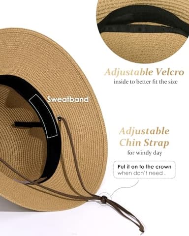 FURTALK Womens Wide Brim Sun Hat with Wind Lanyard UPF Summer Straw Sun Hats for Women Khaki - Image 8