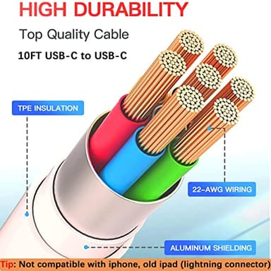 GKW iPad Charger Fast Charging for Apple iPad 10th Generation Charger 10.9", iPad A16 11th 11-inch, 2025 iPad Air 13/11 M3 M2 6th/5th, Mini 7 A17 Pro, 20W USBC Block Long 10ft USB C Cable,2-Pack White - Image 8