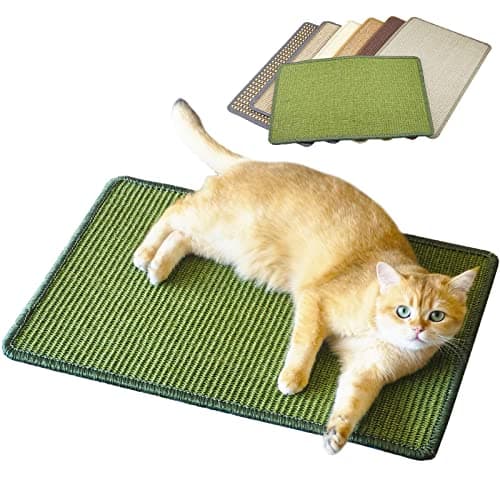 Pethave Cat Scratcher Mat, 23.6x15.7inch Natural Sisal Cat Scratchers for Indoor Cats with Velcro,Stick on Floor Cat Wall Scratcher,Horizontal Cat Scratch Mat Protect Furniture (Green Color) - Image 1