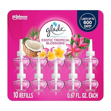 Glade PlugIns Refills Air Freshener, Scented and Essential Oils for Home and Bathroom, Exotic Tropical Blossoms, 6.7 Fl Oz, 10 Count (Packaging May Vary) - Image 1