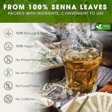 FreshDrinkUS, Premium 135 Senna Leaf Tea Bags for Constipation, Supports Your Cardiovascular System, 100% Natural & Pure. Loose Leaf Senna Herbal Tea, Made with Natural Material Tea Bags. Non GMO, No Sugar/ Caffeine/ Gluten, Vegan. - Image 4