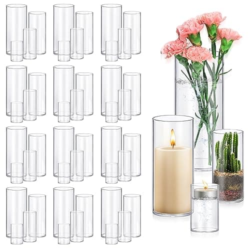 48 Pack Glass Cylinder Vases 4,6,8,10 Inch Tall Clear Flower Vase Hurricane Floating Candle Holder for Table Centerpiece Wedding Home Decor - Image 1