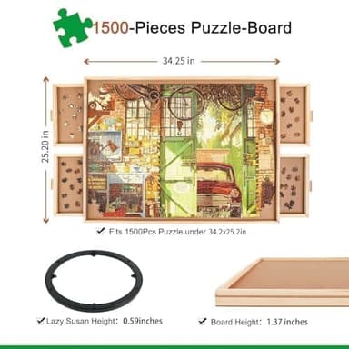 ALL4JIG 1500 Piece Rotating Puzzle Board with Drawers and Cover,25"x34"Portable Wooden Jigsaw Puzzle Table for Adults Portable,Lazy Susan Spinning Puzzle Boards Birthday Gift for mom - Image 2