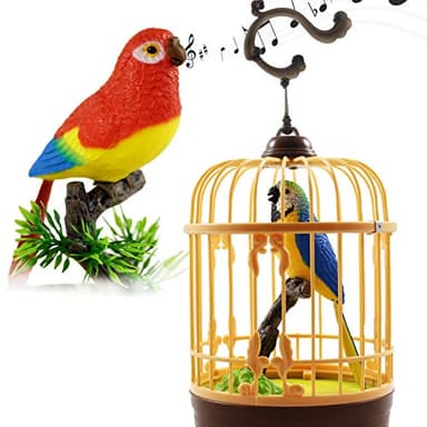 Chirping Bird in Cage – Realistic Singing & Moving Bird Toy with Lifelike Sounds, Motion Sensor & Beak Animation | Premium Desk & Room Decoration | Battery - Operated - Image 1